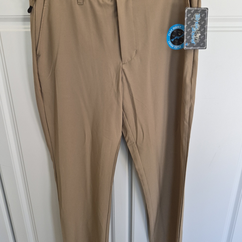 NWT Golf Classic Flex Waist Flat Front Quick Dry Tan Pants 32 × 30 Birdiebound